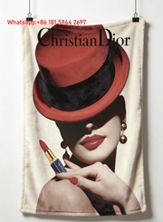 Christian Dior Vintage Red Hat Lipstick Flannel Sofa Throw Blanket D444